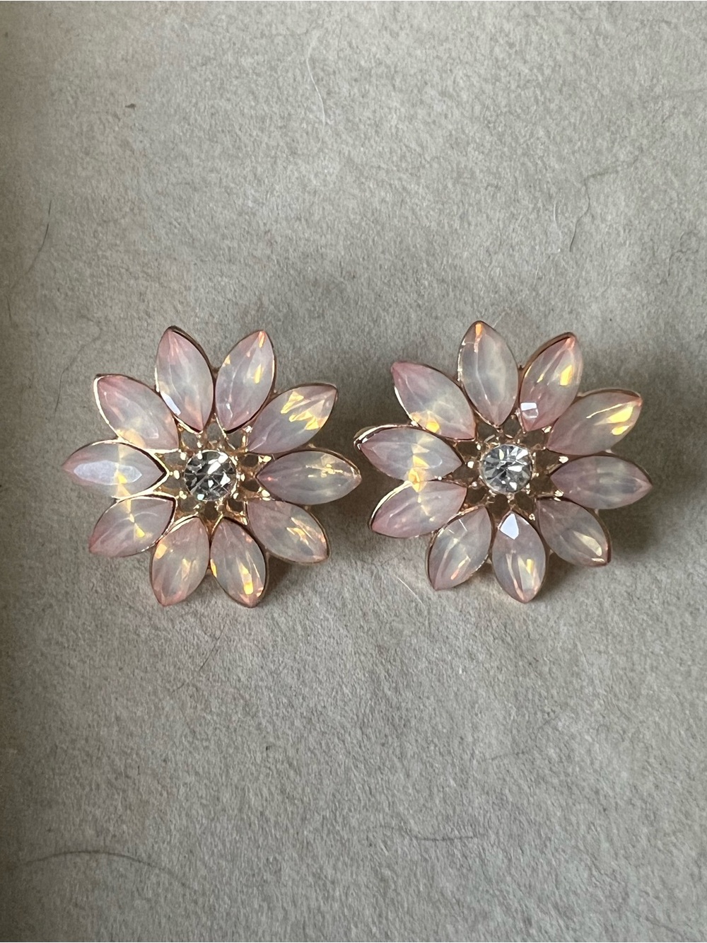 Delicate Pink Flower Stud Earrings - Sparkling Center